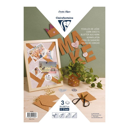 Pqt. 3 feuilles de liège - 2 mm