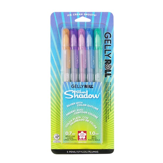 Ens. 5 stylos gel gelly roll silver shadow