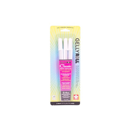 Set of 3 gel pens gelly roll 0.4mm white