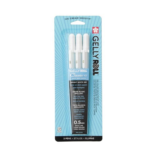 Ens. 3 stylos gel gelly roll 0.5mm blanc