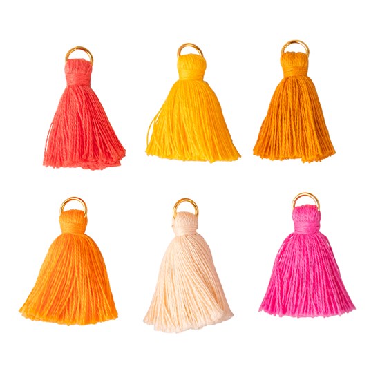 Ens. 6 pampilles en coton - couleurs chaudes