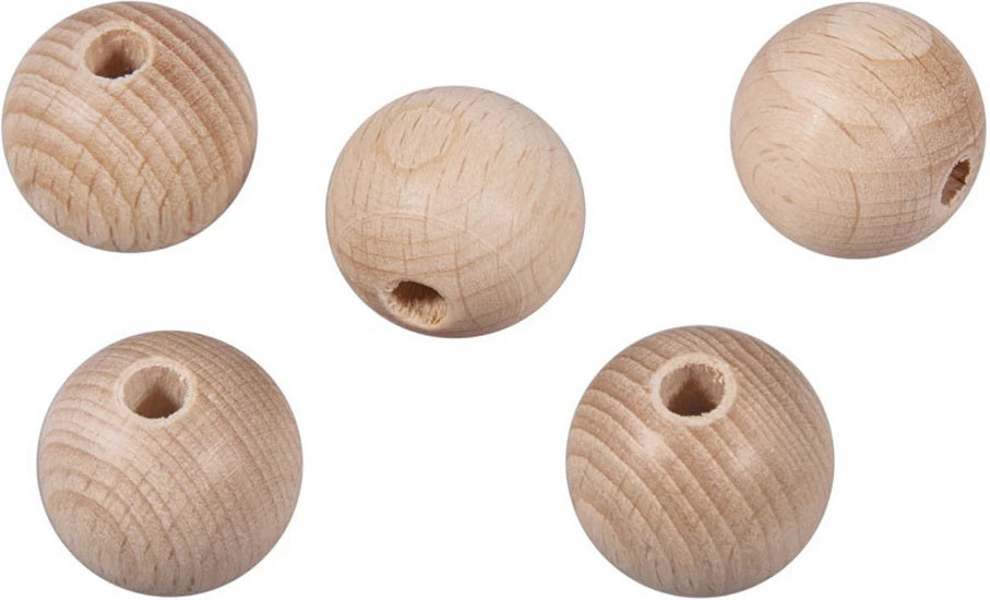 Billes bois brut trouees 15mm 15pcs