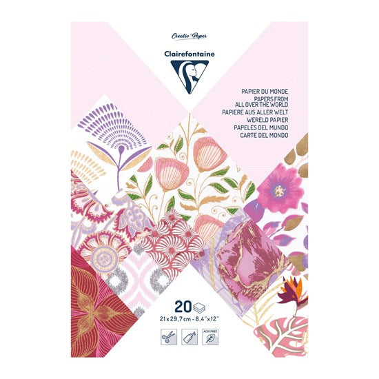 Ens. papier artisanal a4 - rose/violet