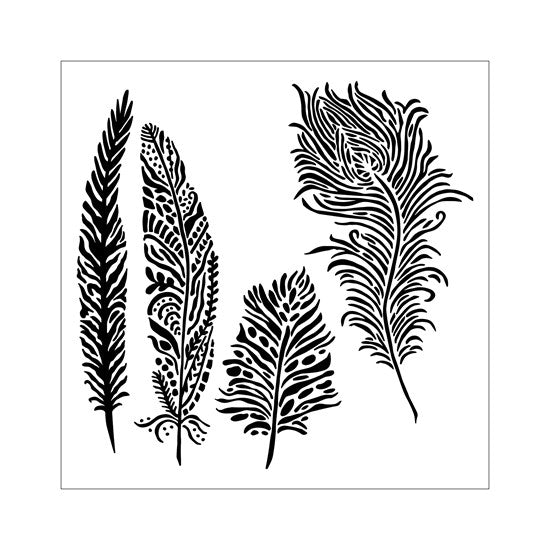 Stencil  Playful Feathers- 12X12"