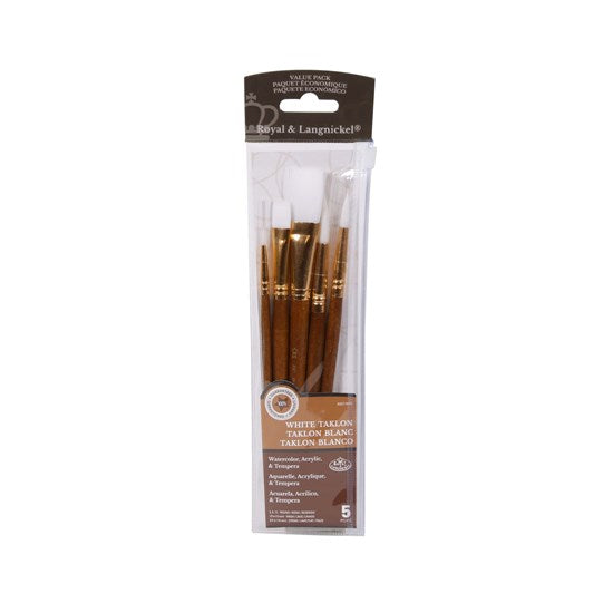 Set of 5 White Taklon Brushes Short Handle