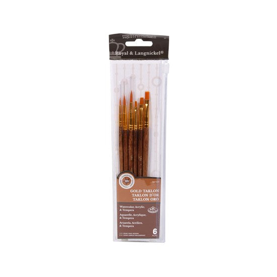 Set of 6 Gold Taklon Brushes Short Handle