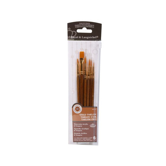 Set of 6 Gold Taklon Brushes Short Handle