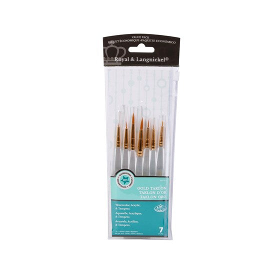 Set of 7 Gold Taklon Brushes Short Handle Details