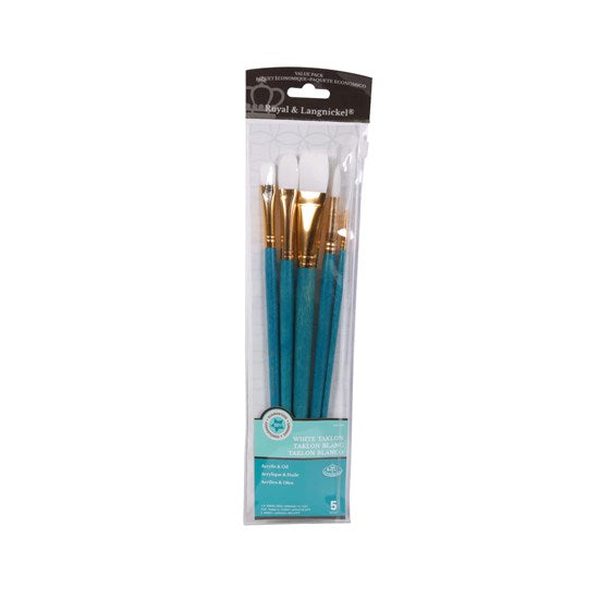 Set of 5 White Taklon Brushes Short Handle