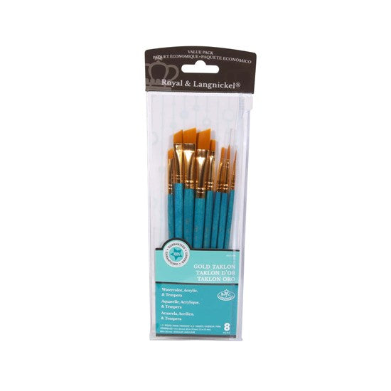 Set of 8 Gold Taklon Brushes Short Handle