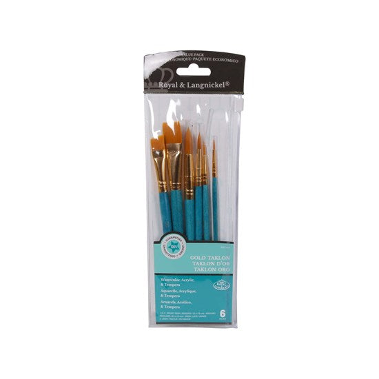 Set of 6 Gold Taklon Brushes Teal Short Handle