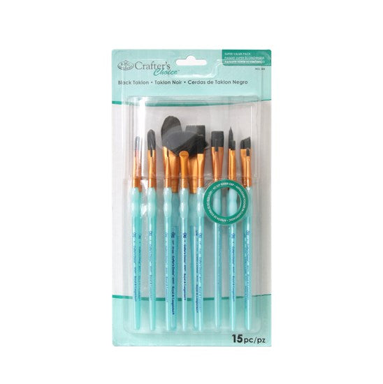 Set of 15 Black Taklon Brushes Assorted