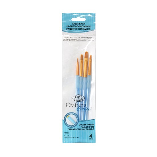 Set of 4 Gold Taklon Brushes Filbert