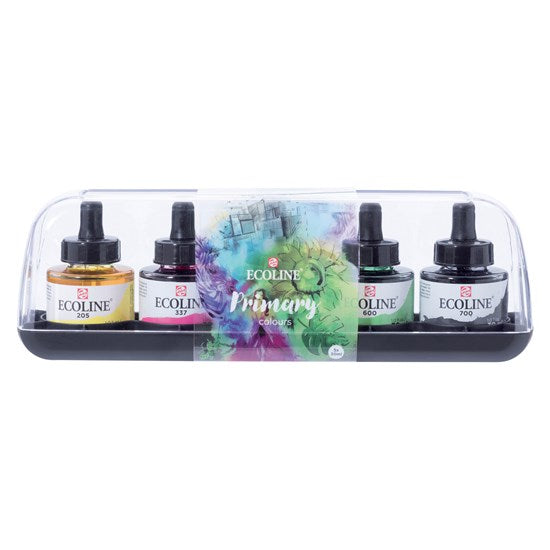 Ens. 5 encre aquarelle ecoline - primaire - 30ml