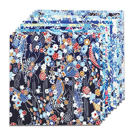 Papier origami yuzen - motifs assortis, bleu