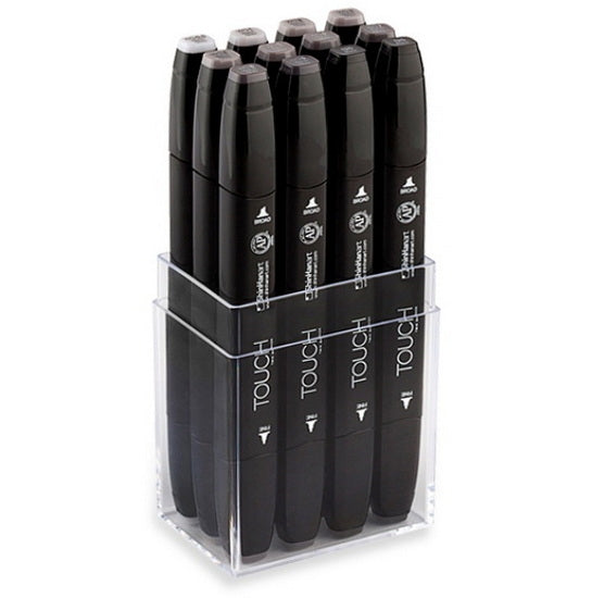 Ens. 12 marqueurs double pointe touch gris chaud