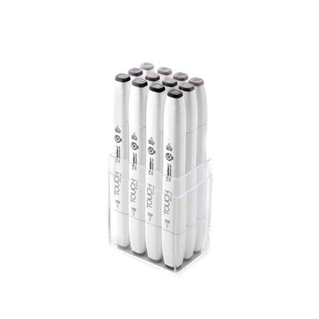 Ens. 12 marqueurs pointe pinceau touch gris chaud