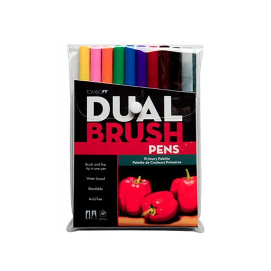 Set of 10 dual brush pen primary