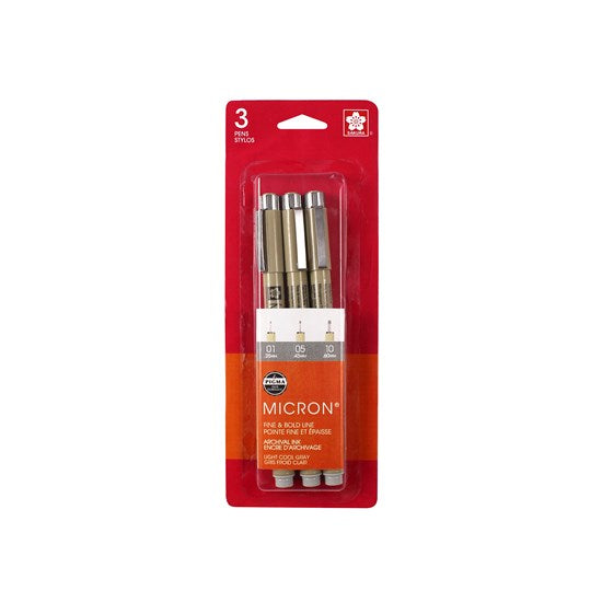 Ens. 3 marqueurs pigma micron gris froid pâle