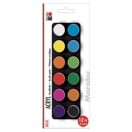 Ens. acrylique - couleurs de base, 12 x 3,5 ml