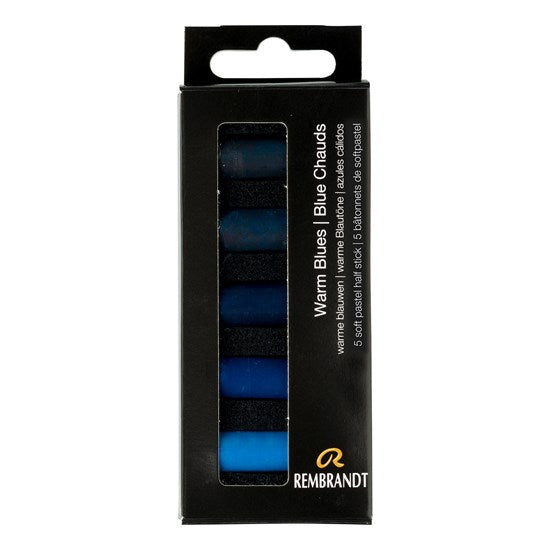 Ens. 5 demi-pastels tendres bleu chaud
