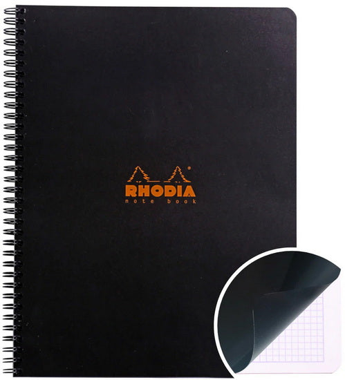 Cahier de notes à spirale rhodia - quadrillé - noir - 225 x 297 millimètres