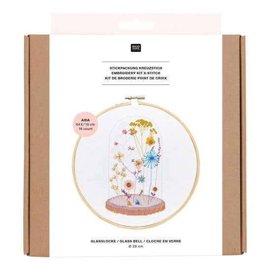 Kit broderie point de croix - cloche en verre