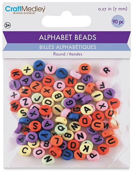 90 Perles alphabet - rond - multicolore - 7mm
