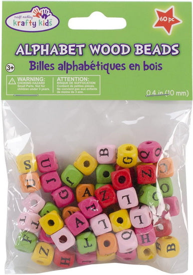 60 Alphabet beads - wood - multicolor - 1cm