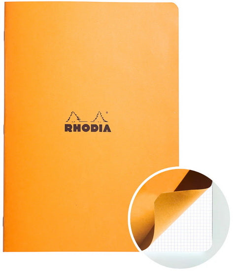 Stapled Rhodia Notebook-Graph - ORANGE - 210 X 297 MILLIMETERS