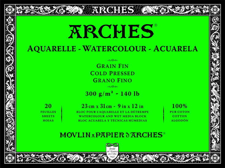 Bloc aquarelle - 100% coton - 140lb - cp - 9x12po (20f)