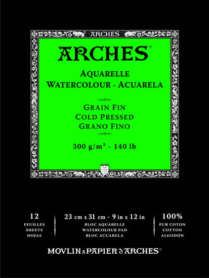 Watercolor pad - 100% cotton - 140lb - cp - 9x12in (12s)