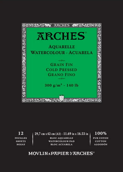 Bloc aquarelle - 100% coton - 140lb - cp - 12x16po (12f)