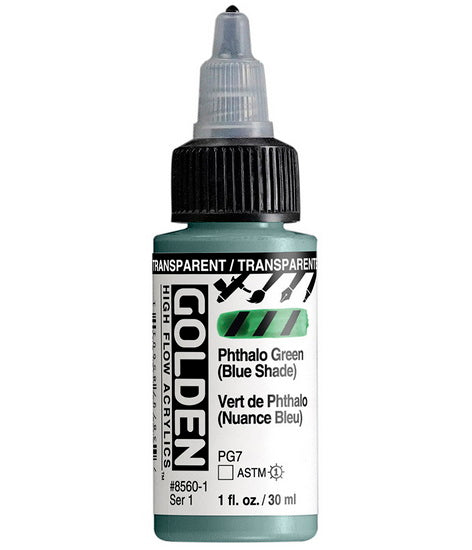 Acrylic high flow - 1 oz  trans. phthalo green blue shade  s1