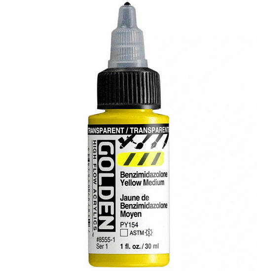 Acrylique high flow - 1 oz  jaune benzi medium transparent  s1
