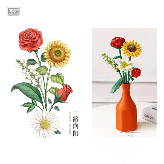 Red Roses and sunflowers Eternal flower