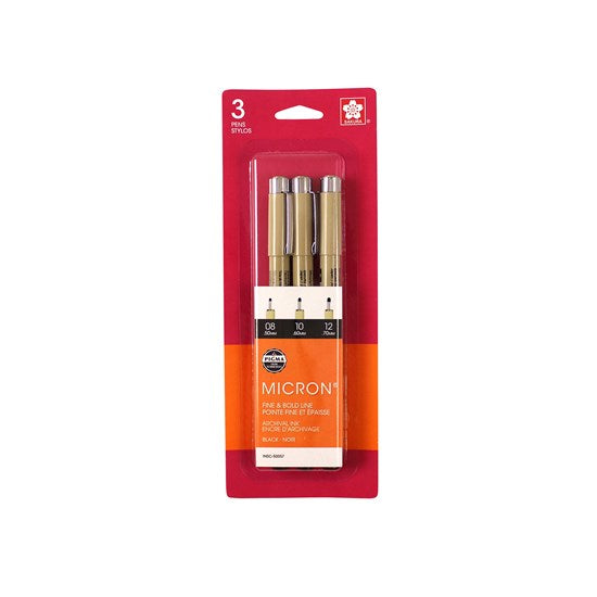 Ens. 3 feutres pigma micron pointes 08, 10 et 12