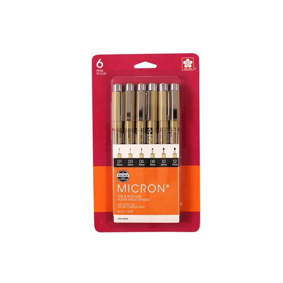Set of 6 markers pigma micron black fine and thick lines