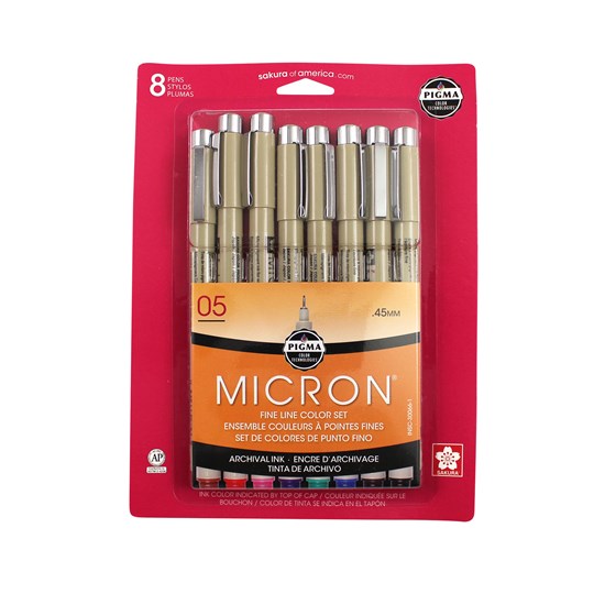Ens. 8 feutres pigma micron couleurs assorties