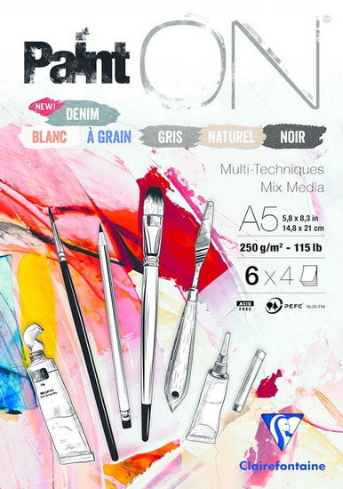 Bloc collé techniques mixtes paint'on - 6 couleurs - 5,8 x 8,3 pouces