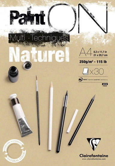 BLOC COLLÉ TECHNIQUES MIXTES PAINT'ON - NATUREL 8,3 X 11,7 Pouces