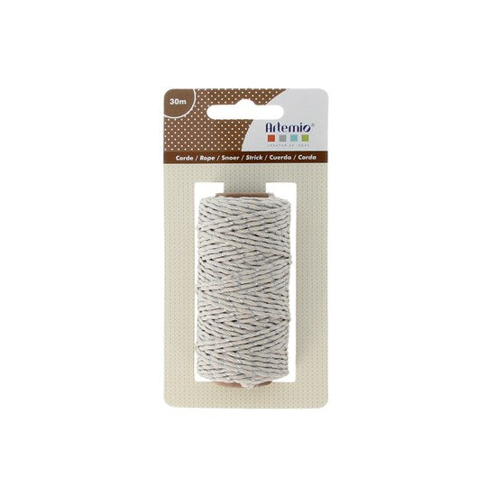 Corde en coton blanc avec fil argenté 1,5 mm x 30 m