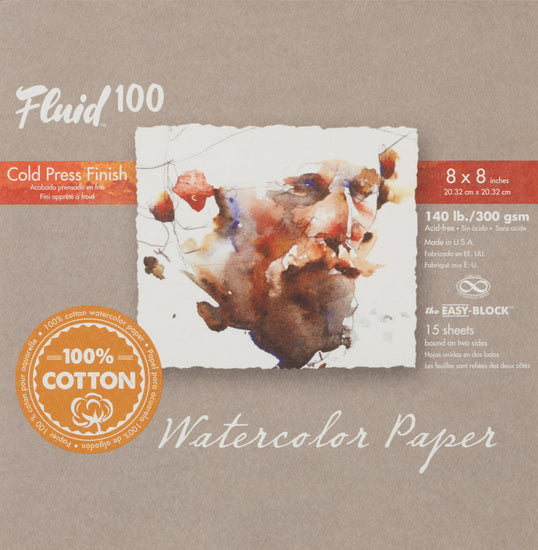 Bloc papier aquarelle 100% coton - cp - 140lb - 8x8po (15f)