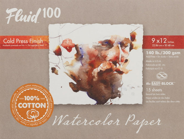 Bloc papier aquarelle 100% coton - cp - 140lb - 9x12po (15f)