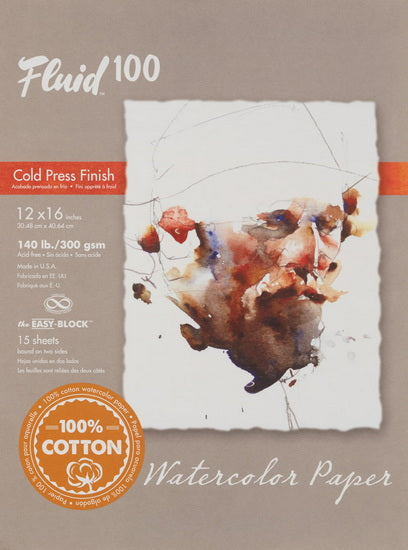 Bloc papier aquarelle 100% coton - cp - 140lb - 12x16po (15f)