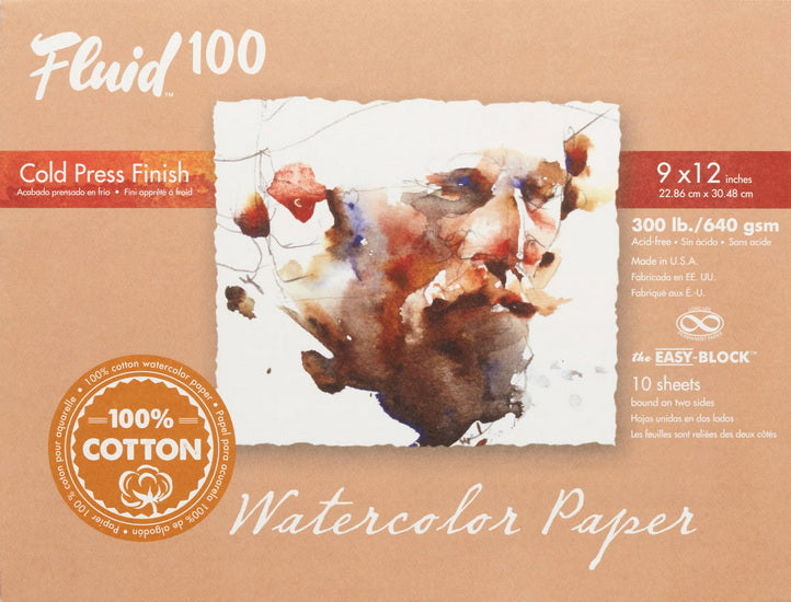Bloc papier aquarelle 100% coton - cp - 300lb - 9x12po (10f)
