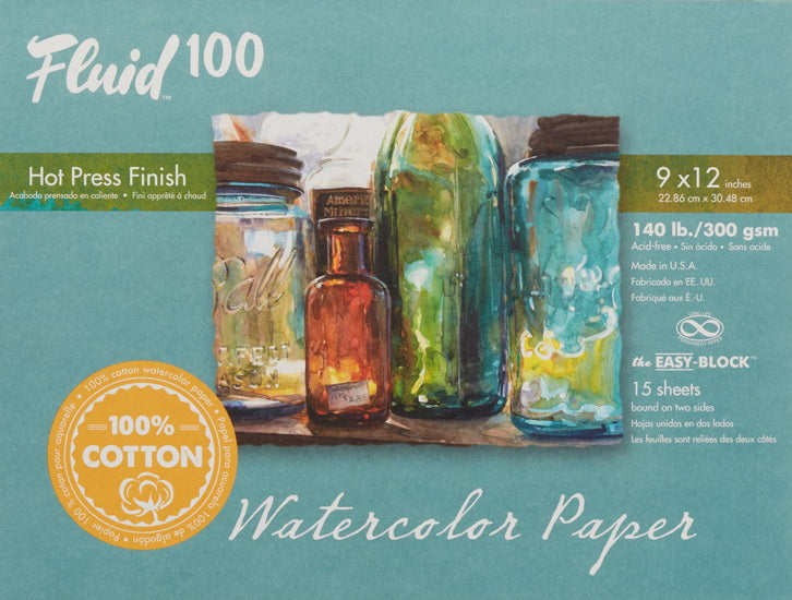 Bloc papier aquarelle 100% coton - hp - 140lb - 9x12po (15f)