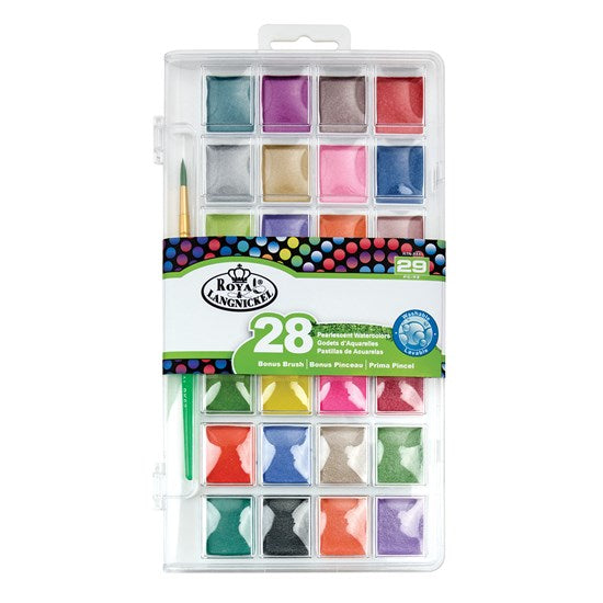 Palette aquarelle nacrée et pinceau 28 couleurs