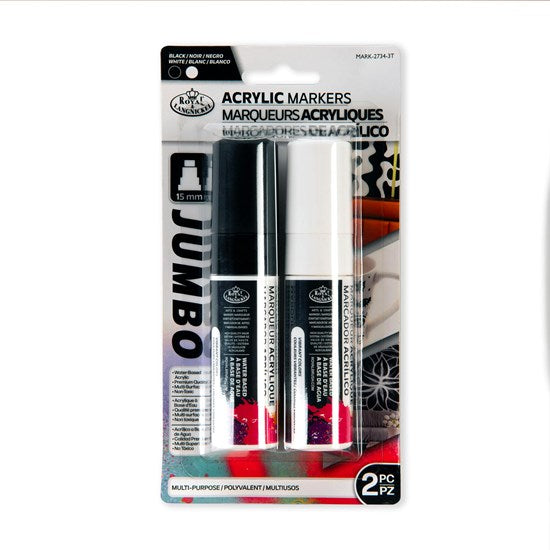 Set of 2 Acrylic Markers Jumbo Tip Black and White