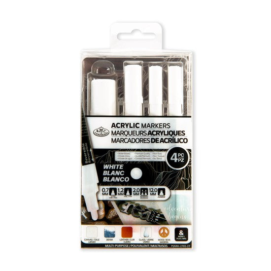 Set of 4 White Acrylic Markers Assorted Tips